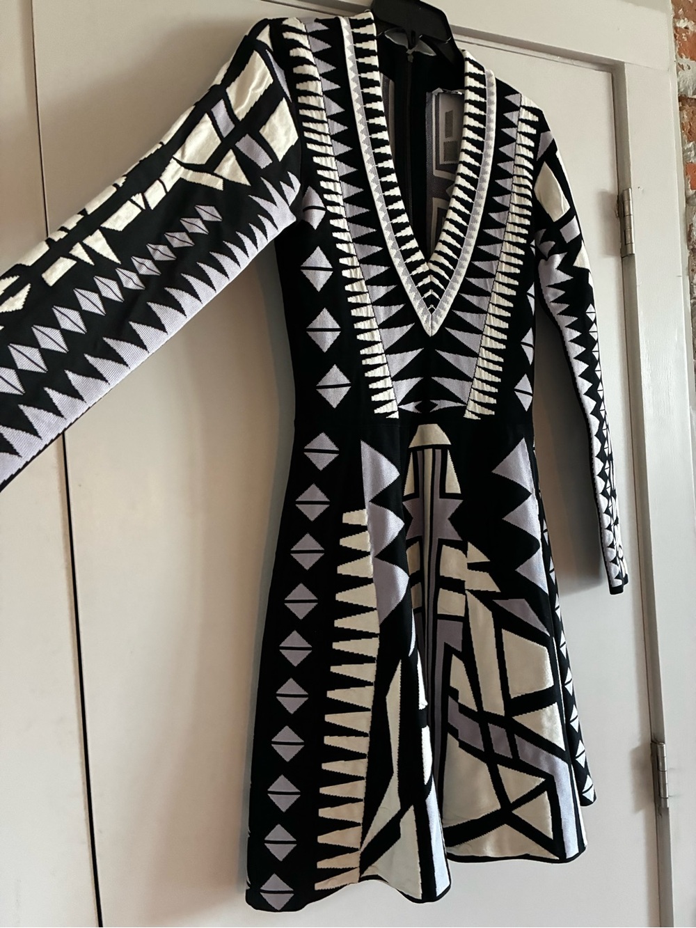 Parker Black & White Geometric Knit Fit-and-Flare Dress - Picture 3 of 4